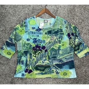 Take Two Graphic Top T shirt Sequins Artsy Green Y2K 3/4 Sleeve Womens 2X NWT‎
